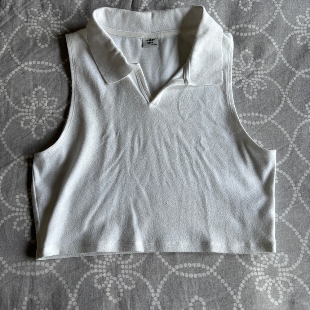 Aritzia -Sunday’s Best White Sleeveless Polo Top